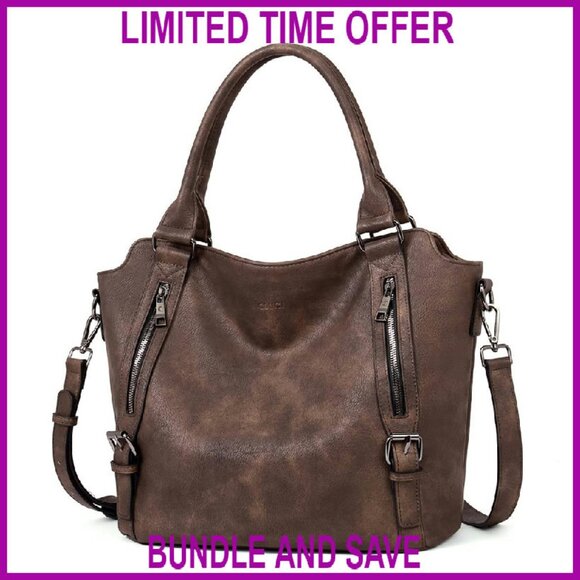 Large Vegan Leather Hobo Bag Multiple Pockets Adjustable Strap Water